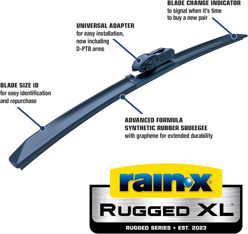 Rainx 870421 Rugged XL Wiper Blade 21", Windshield Wipers Replacement, Quiet & Durable Beam Design, All Weather Performance & Easy Universal Install, Blade Wear Indicator (Pack of 1) - Image 1
